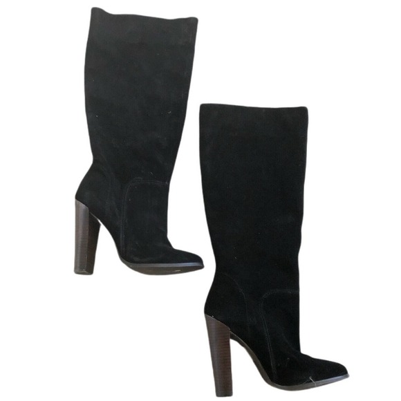 Colin Stuart Tall Black High Wood Heel Suede Knee High Boots Women’s Size 8.5 - Picture 7 of 8